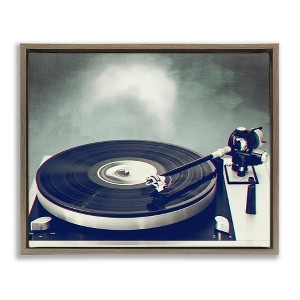Stupell Industries Vintage Record Turntable Black Floater Framed Canvas Wall Art - 1 of 4