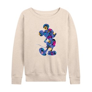 Women's - Disney - Mickey Silhouette Expressive Pattern Lightweight French Terry Wide Neck Long Sleeve Shirt - 1 of 4
