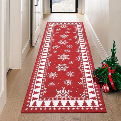 Christmas Area Rug Xmas Tree and Snowflake Accent Rug Holiday Decorative Bordered Rug