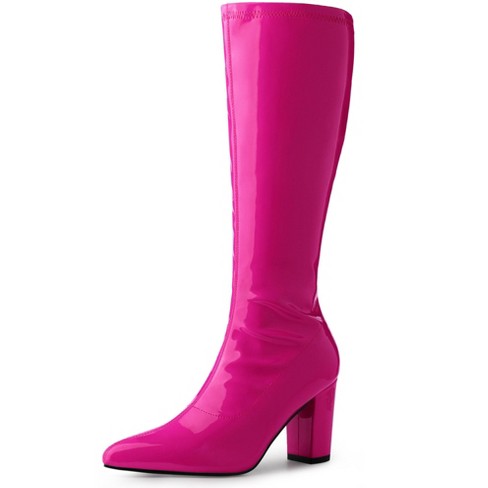 Hot pink high heel boots best sale