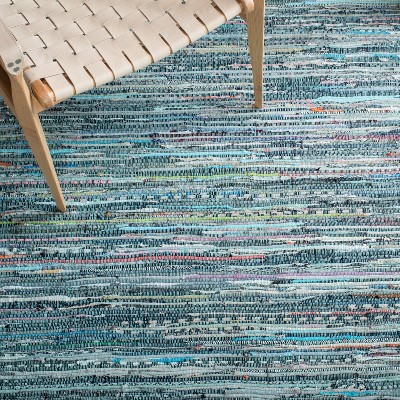 Turquoise Multi Stripe Handmade Cotton Square Rug 4' x 6'