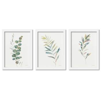 Americanflat Botanical Minimalist (Set Of 3) Delicate Greenery By Danhui Nai Framed Triptych Wall Art Set