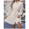 Coolmee Women's Floral Lace Long Sleeve Dress Button Up   Belted Mini Dress for Fall - 3 of 4