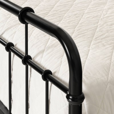 Queen Black Metal Frame Bed with Headboard and Slats