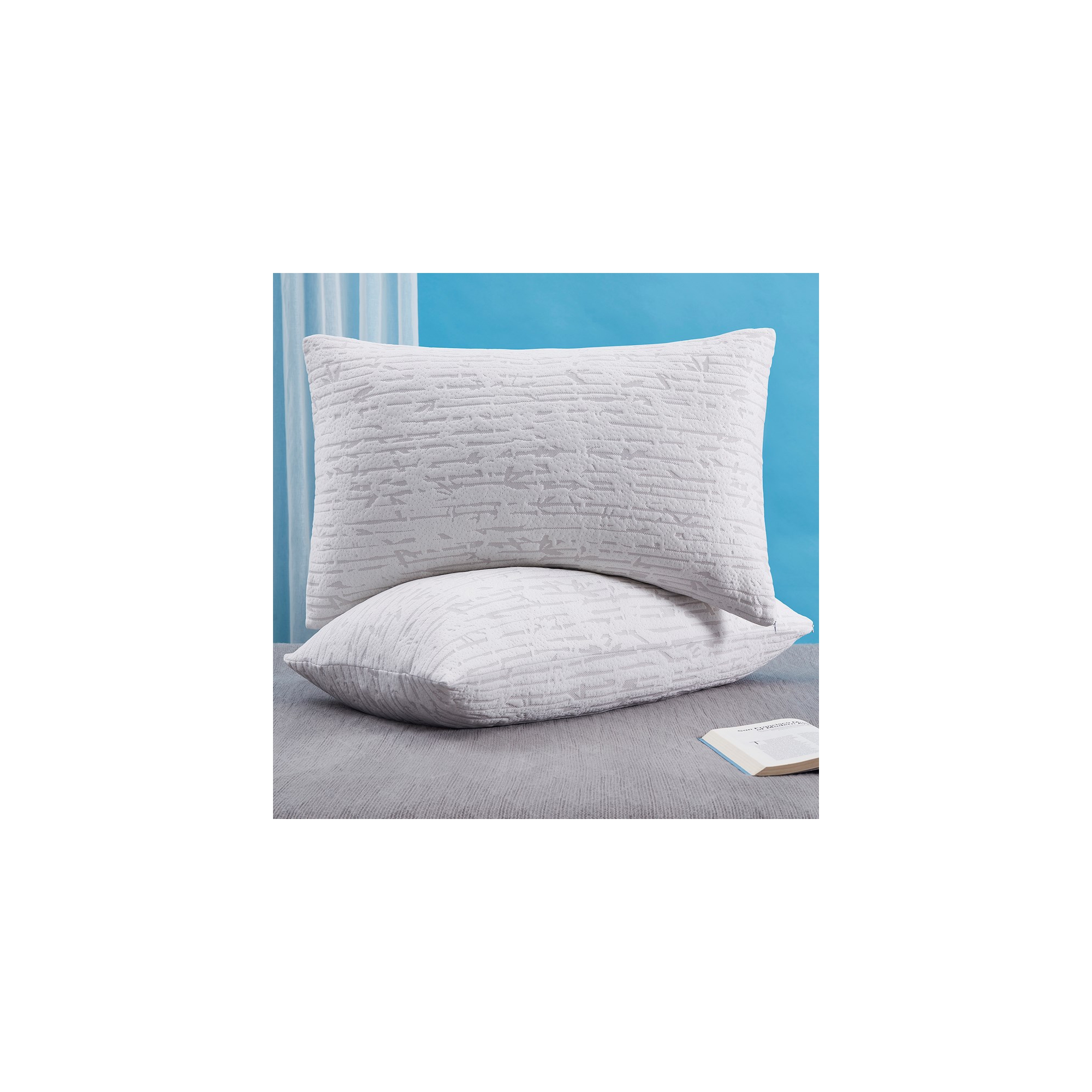 Nestl Memory Foam Bamboo Pillow, Queen Size Set of 2 Memory Foam Adjustable Pillows with Removable Cover
