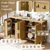 LOVSON 57.5''Striped Door Storage Cabinet with Back Shelf and Side Hooks, Adjustable Shelf Sideboard, Suitable for Living Room and Dining Room,Natural - 4 of 4