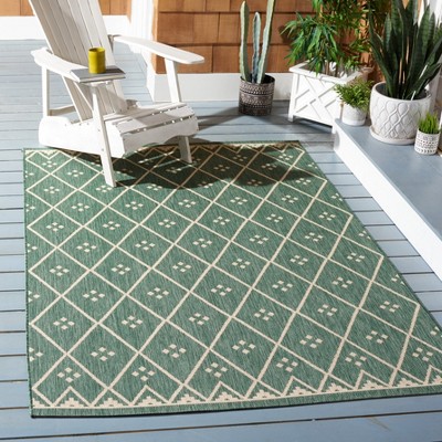 Courtyard Dark Green & Beige 6'7" Square Indoor/Outdoor Rug
