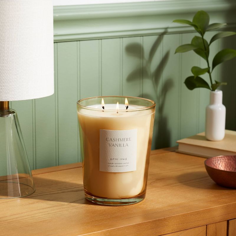 Colored Vase Glass with Dustcover Cashmere Vanilla Candle Ivory - Threshold™, 3 of 7