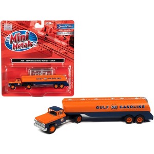 1960 Ford Tanker Truck Orange and Blue "Gulf Oil" 1/87 (HO) Scale Model by Classic Metal Works - 1 of 3