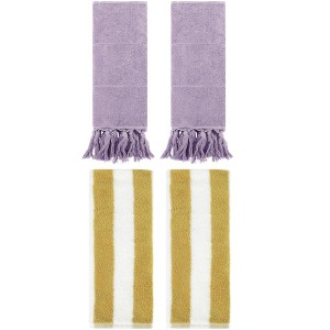 REGALWOVEN 4 Packs Striped and Solid Tassels Absorbent Soft Cotton Hand Towel for Bathroom - 1 of 4