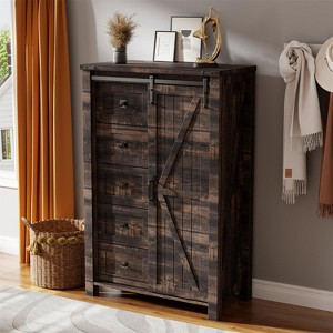 SinCiDo Farmhouse Modern 5 Drawer Tall Dresser w/Sliding Barn Door, Storage Organizer Dresser for Bedroom, Living Room & Kids Room - 1 of 4