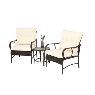 Ridstar 3-Piece Modern Outdoor Patio Set with Chairs and Coffee Table For Garden Patio-White