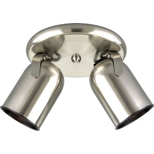 Progress Lighting, Directional Collection, 2-Light Ceiling Mount, Brushed Nickel, Porcelain Shade. - 1 of 2
