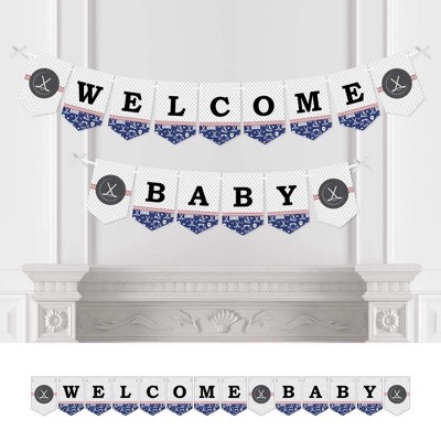 Big Dot of Happiness Shoots and Scores - Hockey - Baby Shower Bunting Banner - Sports Party Decorations - Welcome Baby