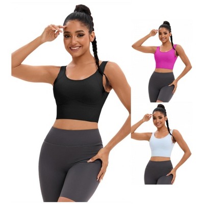 INSPIRE CHIC 3 Pcs Women's Full Coverage Deep V-Back Workout Fixed Cup Comfort Sports Bras