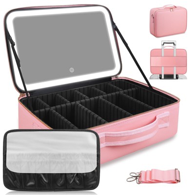 Generic 15''X11'' Large Capacity Makeup Bag with LED Mirror, Professional Makeup Case Organizer