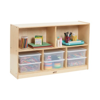 Birch Harmony 5-Compartment Mobile Storage Cabinet in Natural Finish