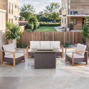 Buenhomino 4 Piece Patio Furniture Set 41in Fire Pit Table Outdoor Furniture Sets Patio Couch Outdoor Chairs 50000 BTU Propane Fire Pit - 1 of 4