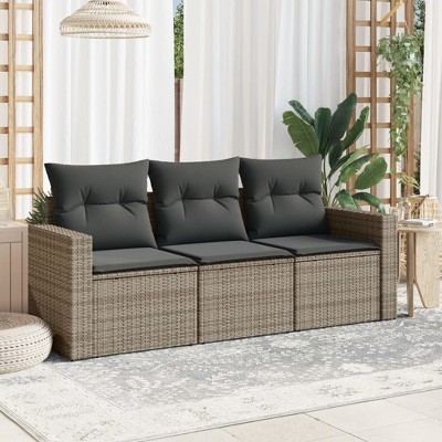 3 Piece Patio Sofa Set with Cushions Poly Rattan vidaXL