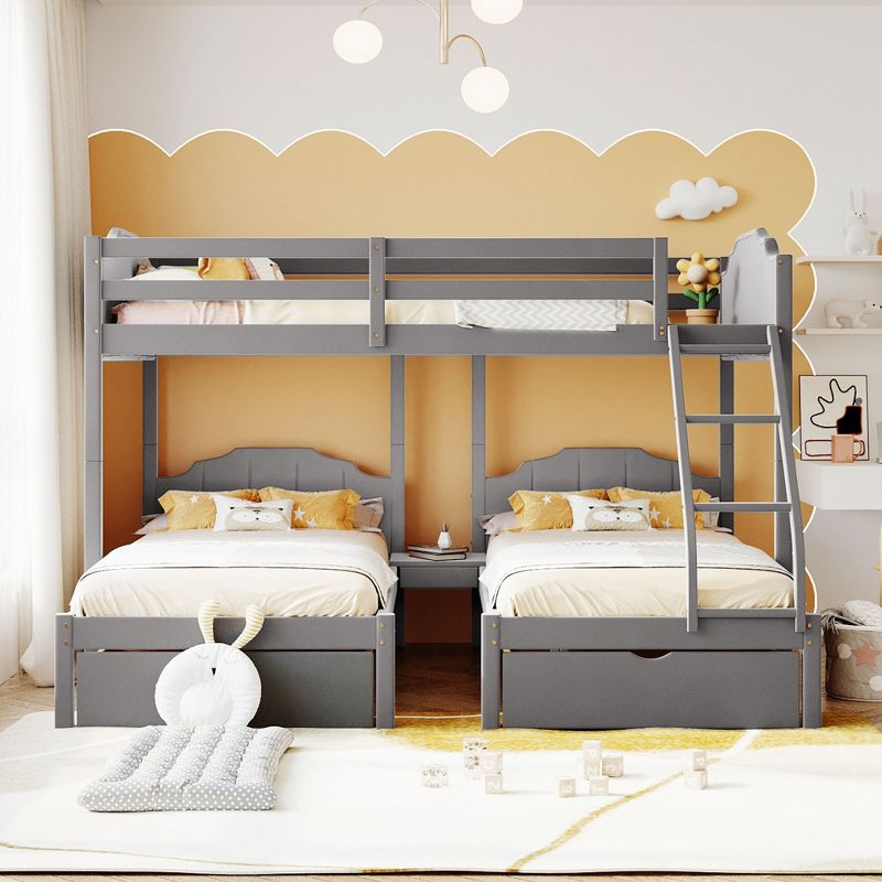 Full Over Twin & Twin Bunk Bed, Velvet Triple Bunk Bed with Drawers and Guardrails-ModernLuxe, 3 of 16