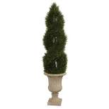 Nearly Natural 5-ft Double Pond Cypress Artificial Spiral Topiary Tree in Urn UV Resistant (Indoor/Outdoor)