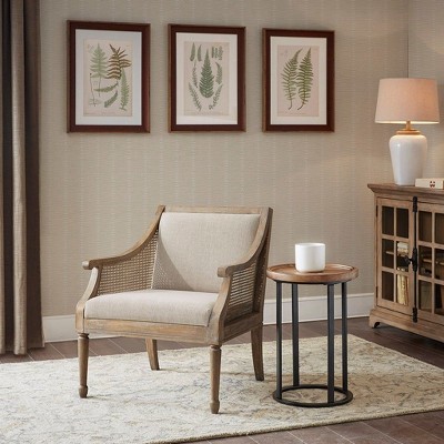 CAVINAS Polyester Accent Chair with Mid-Height Backrest and Cane Webbing Arms,Upholstered Living Room Chairs,Reading Chairs for Living Room