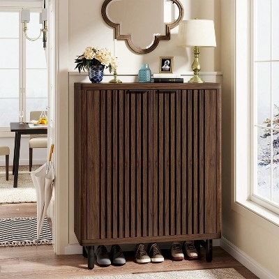 Hommoo 6-Tier Shoe Cabinet with Louvered Doors Dark Walnut