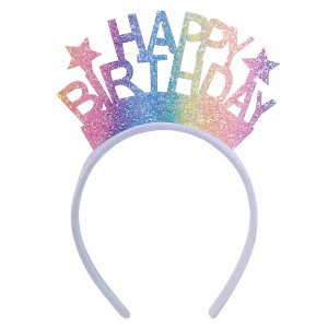 Beistle Glittered Happy Birthday Headbands, One Size Fits Most, Pack of 2 Multicolored - 1 of 4