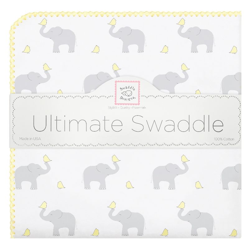 SwaddleDesigns Ultimate Swaddle Blanket - Elephant Pastel Yellow, 1 of 2