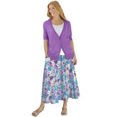 Woman Within Plus Size Lightweight Short Sleeve V-Neck Cardigan