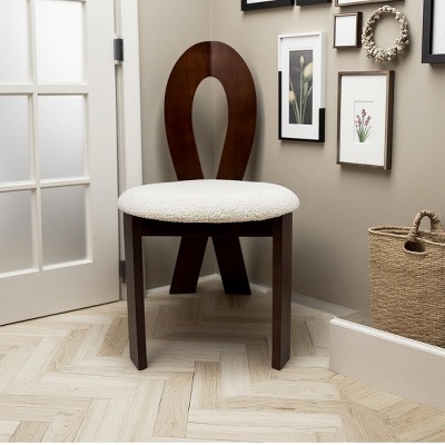 Set of 2 Dining Chairs with Teddy Velvet Seats & Ribbon Backrest, Modern Solid Wood Accent Chairs-Baofuwish