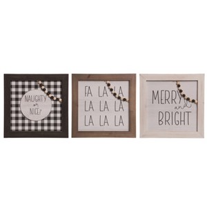 Transpac MDF Beaded Buffalo Check Sign Set of 3 Christmas Wall Decor Panels for Home Decoration - 1 of 1