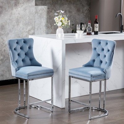 2 Piece Upholstered Soft Backrest Cushions Chairs, 26" Counter Height Dining Chairs with Button Back Rivet