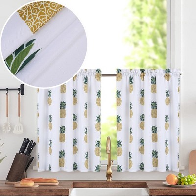 Pineapple Print Short Kitchen Valance Curtains for Small Windows