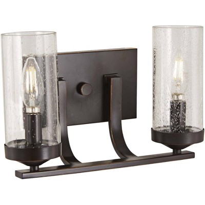 Minka Lavery Industrial Wall Light Sconce Downtown Bronze Hardwired 13" 2-Light Fixture Clear Seeded Glass Shade for Bedroom