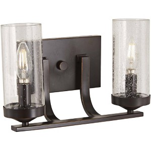 Minka Lavery Industrial Wall Light Sconce Downtown Bronze Hardwired 13" 2-Light Fixture Clear Seeded Glass Shade for Bedroom - 1 of 3