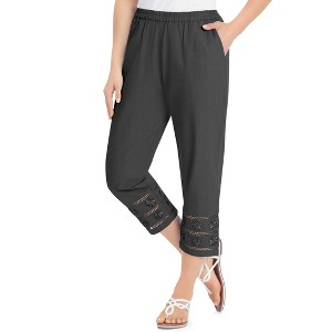 Collections Etc Novelty Trimmed Elasticized Waist Capri Pants - 1 of 4