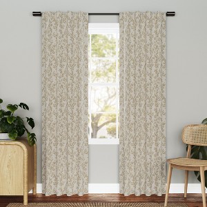 2pc 72"x63" Sun Zero Estelle Foliage Woven Jacquard 100% Blackout Back Tab Curtain Panel Pair Stone - 1 of 4
