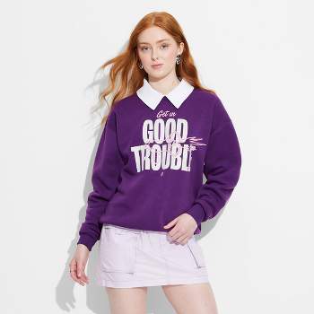 Women's Good Trouble Collared Graphic Sweatshirt - Plum Purple