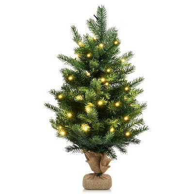 Costway 24''Pre-Lit Tabletop Fir Christmas Tree 35 LED Lights Timer