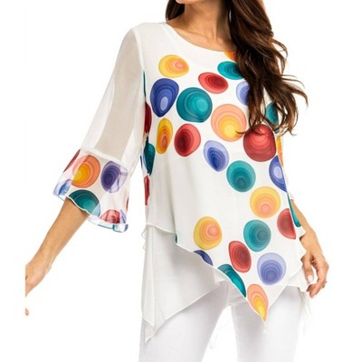 Women's Chiffon Bright Multi Colored Dot Blouse - Adore