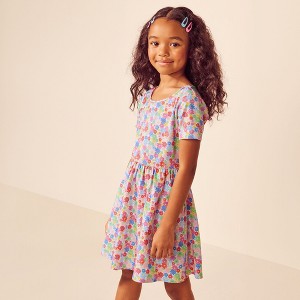 Lands' End Kids Short Sleeve Gathered Waist Jersey Dress - 1 of 3