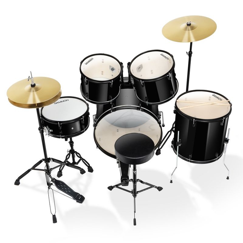 Gammon Percussion 5-Piece Complete Adult Drum Set - Full Size Beginner Kit w/ Stool & Stands, 4 of 8