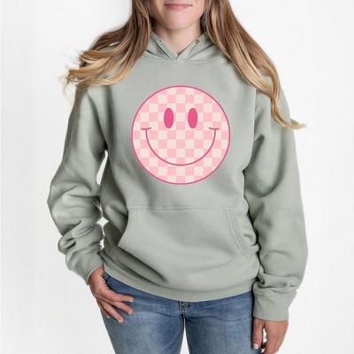 Simply Sage Market Women's Graphic Hoodie Pink Checker Smiley Face
