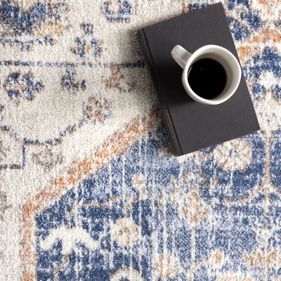 Reversible Vintage Floral Blue Synthetic Area Rug, 5' x 7'
