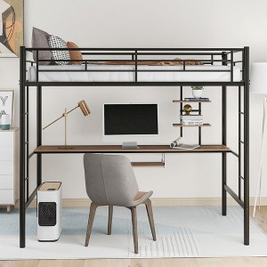 PAGED Twin Size Loft Bed Modern Metal Bed Frame with Desk, Guardrail and Stairs for Bedroom, No Spring Box Required - 1 of 4