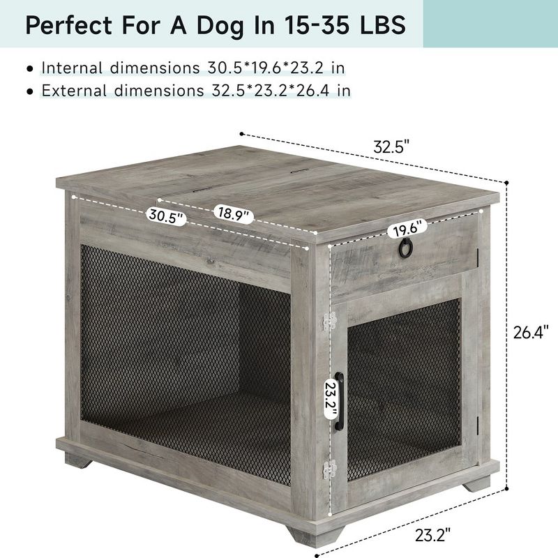 Dog Crate Furniture with Flip Top, Wooden Dog Crate, Style Dog Kennel End Table, Chew-Proof, Indoor Pet Crate Side Table Rustic Brown, 5 of 8