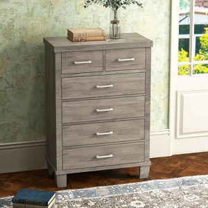 Zstar Modern 6-Drawer Dresser,45" Tall Grey Wooden Chest with Large Storage Drawers for Bedroom, Closet & Entryway - 1 of 4