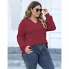 Clearlove Women's Plus Size V-neck Tops Lantern Long Sleeves Cross-over Design Blouse Front Knit Pullover Fall Causal Blouse - 3 of 4