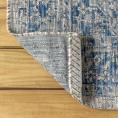 Rozetta Gray and Navy Medallion 5' Square Indoor/Outdoor Rug